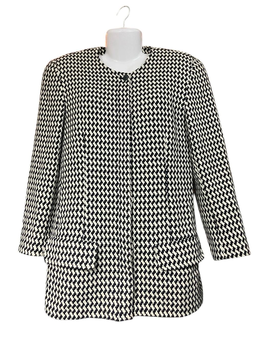 Moods by Krizia Women's B/W Houndstooth Wool Blend Button Front Blazer SZ 10 VTG
